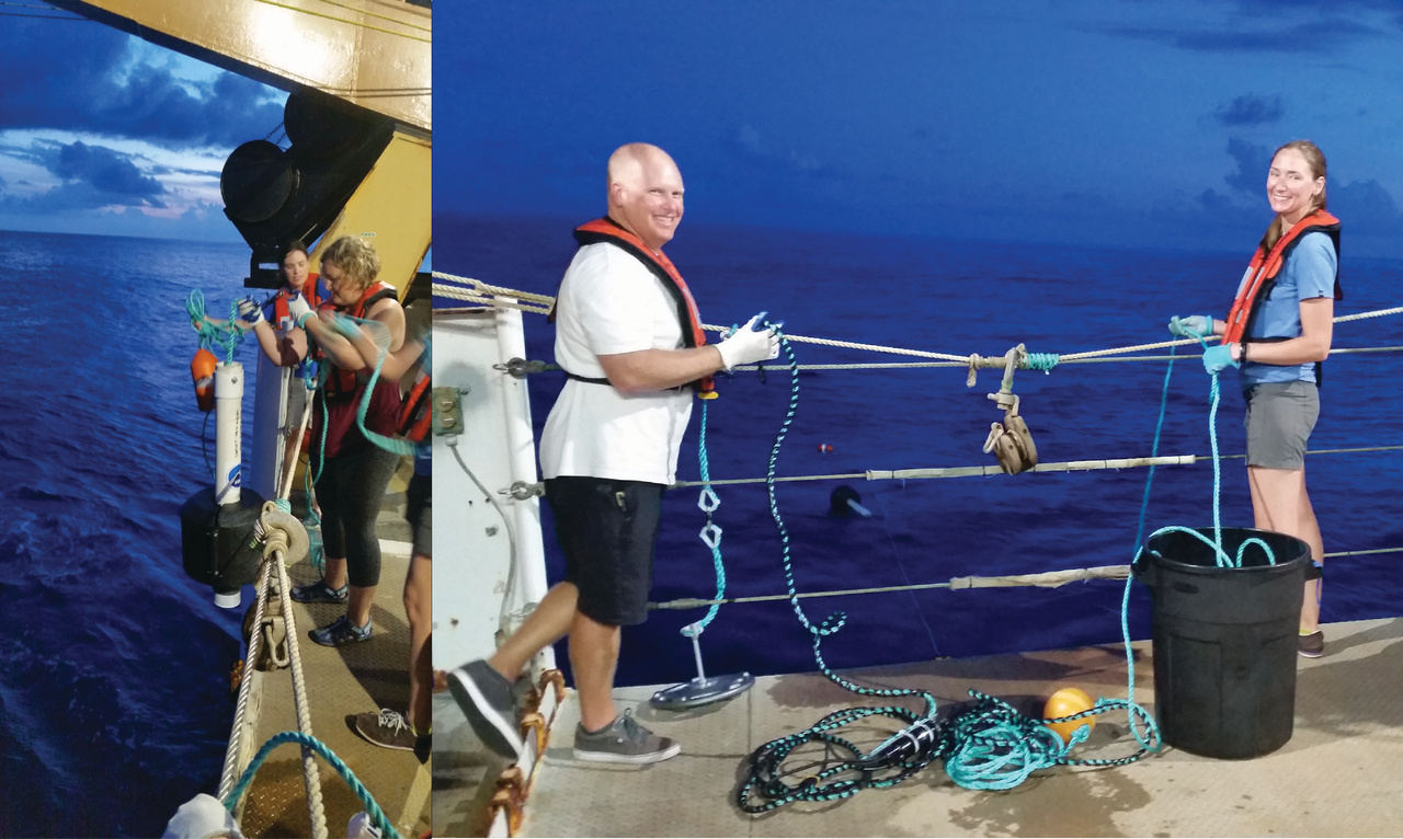 A drifting recorder being lowered into the sea