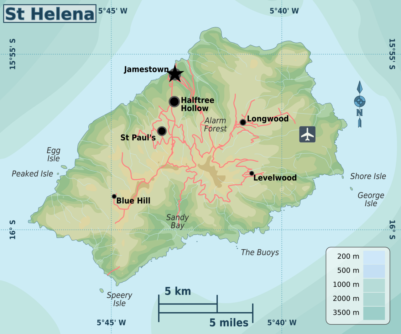 Saint Helena regions map