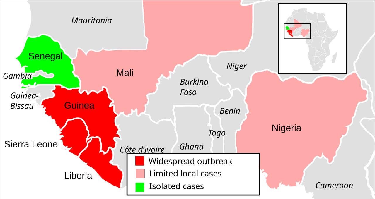 Figure 1. Map of the 2014 Ebola outbreak in West Africa.