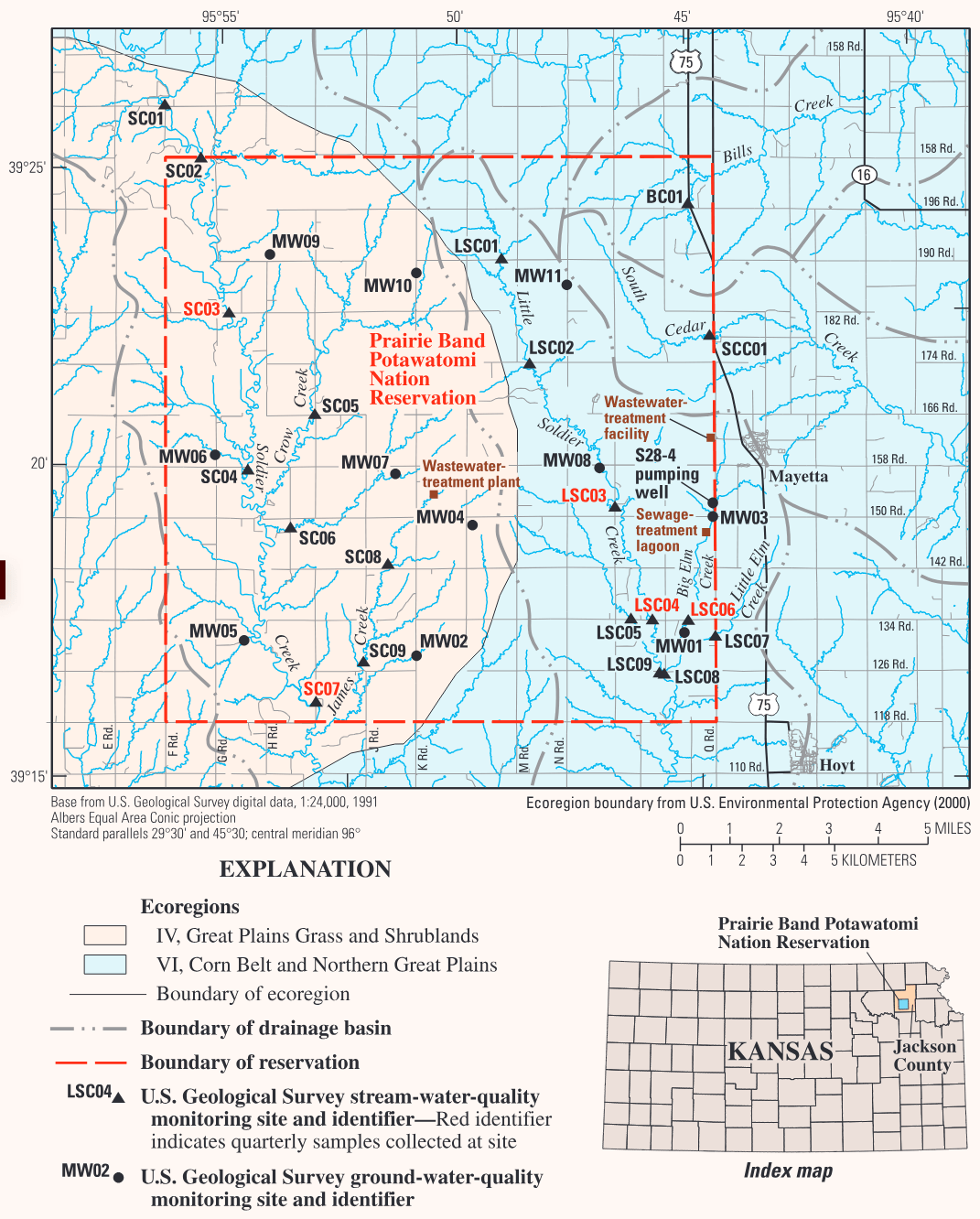 Significant findings from a water-quality study on Prairie Band Potawatomi Reservation, northeastern Kansas, June 1996 t