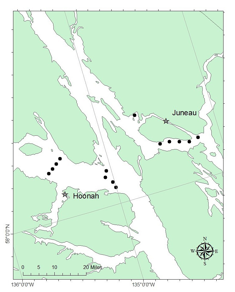 Map of survey transects in the inside waters of southeast Alaska