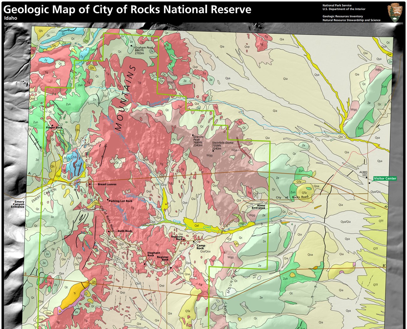 Part of the Geologic Resources Inventory's geologic map of City of Rocks National Reserve