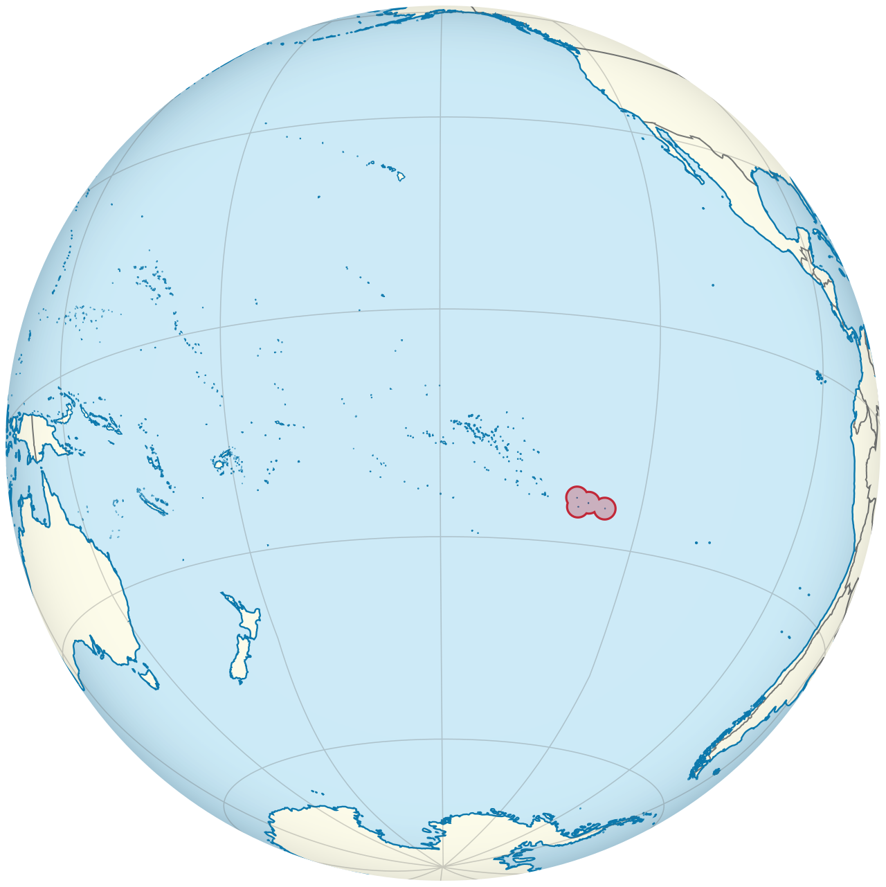 Pitcairn Islands on the globe (French Polynesia centered)