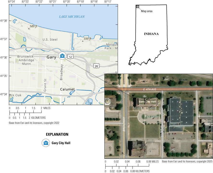 Map locating Gary in northwest Indiana on Lake Michigan, near the Illinois border.
