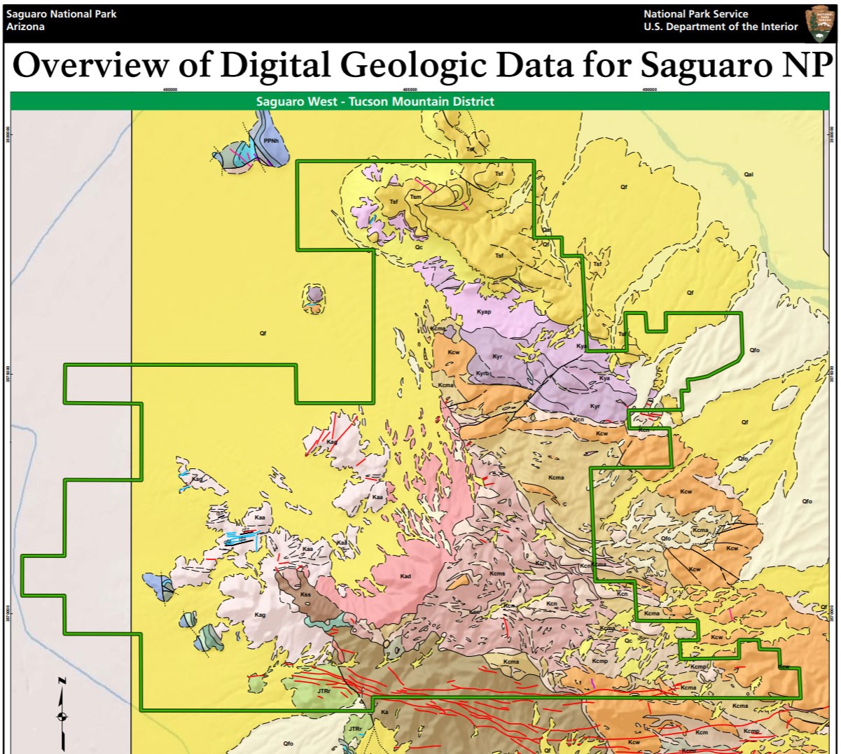 Geologic map poster of the Tucson Mountain District of Saguaro National Park