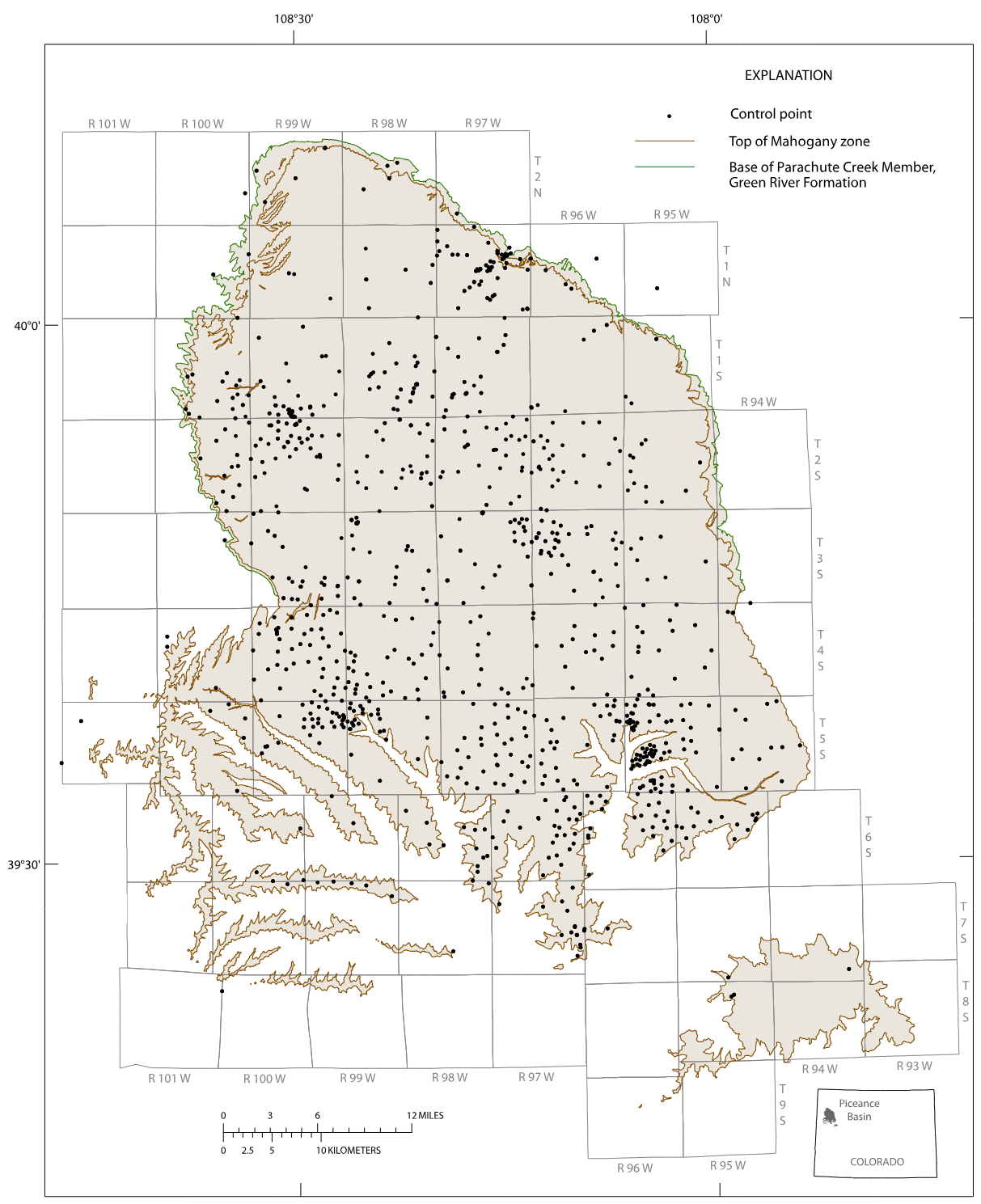 Map showing distribution of oil shale deposits in the Eocene Green River Formation, Piceance Basin, Colorado.