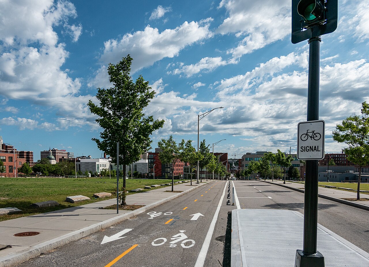 Clifford Street bike lane in Providence RI