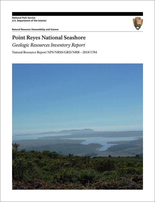 Cover of the Point Reyes Geologic Resources Inventory report, showing coastline and a lagoon.