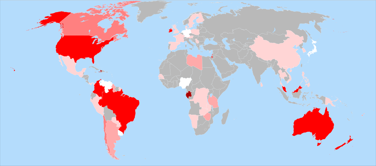 Percentage of population receiving fluoridated water, including both artificial and natural fluoridation. 23 80–100% 60–80% 40–60% 20–40% 1–20% < 1% unknown