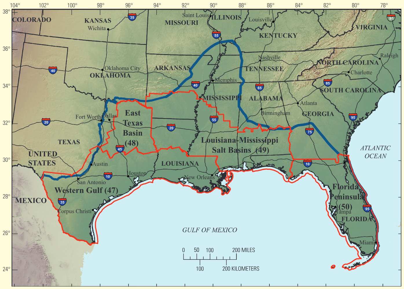 Assessment of undiscovered oil and gas resources in Jurassic and Cretaceous strata of the Gulf Coast, 2010