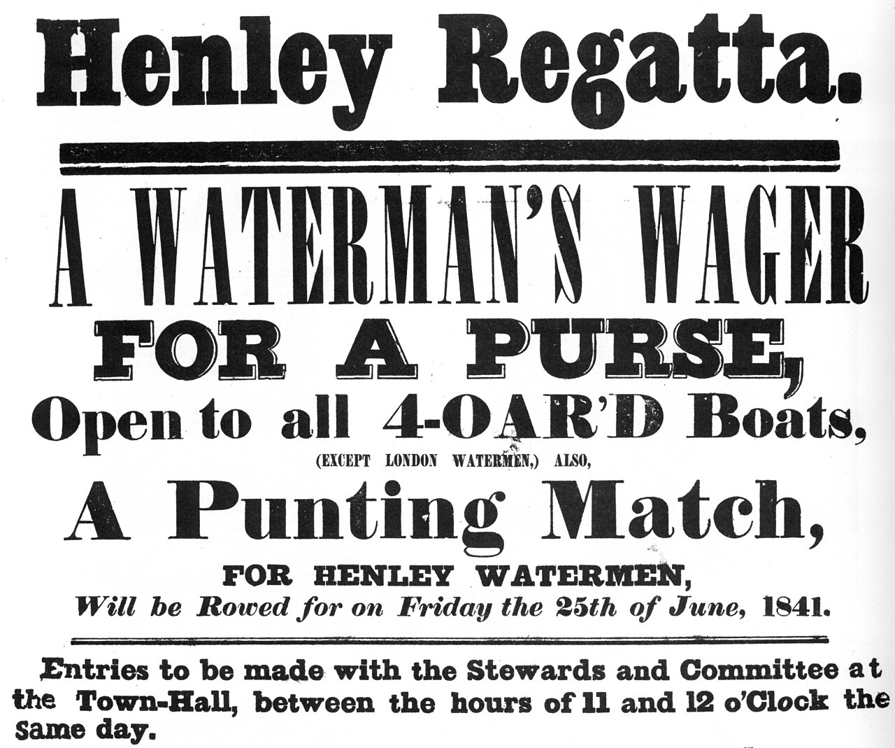Henley Regatta wagering poster, 1841