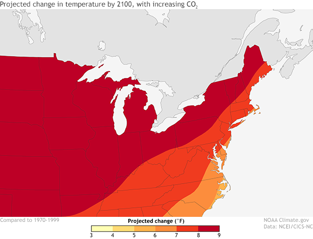 A U.S. map of projected warming late this century