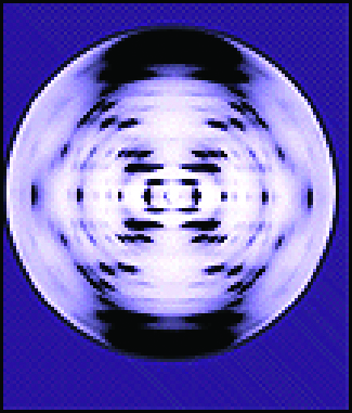 A circular X-ray diffraction pattern of rings of dots