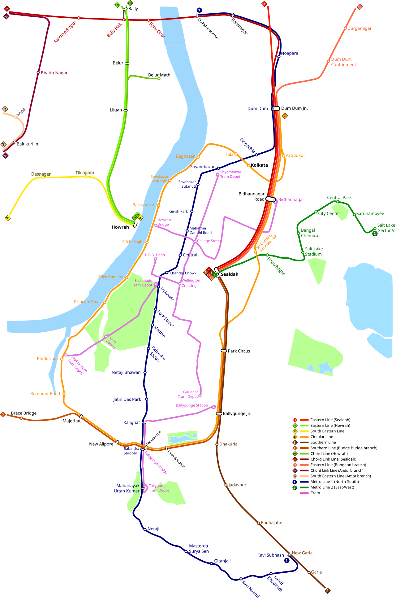 বৃহত্তর কলকাতার গণপরিবহন মানচিত্র