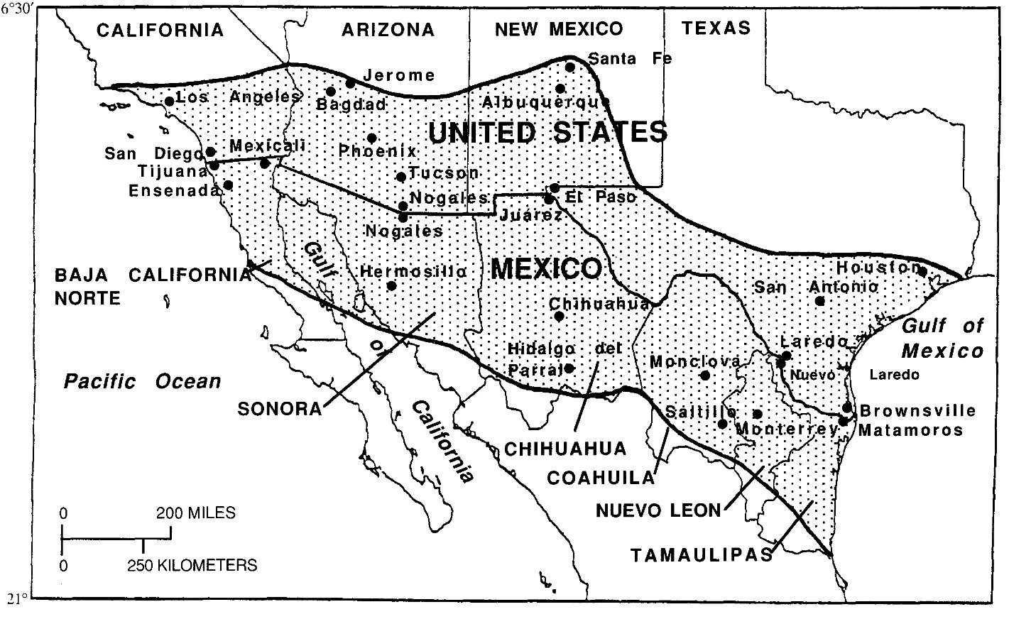 Area defined as the U.S.-Mexico border region for this report.