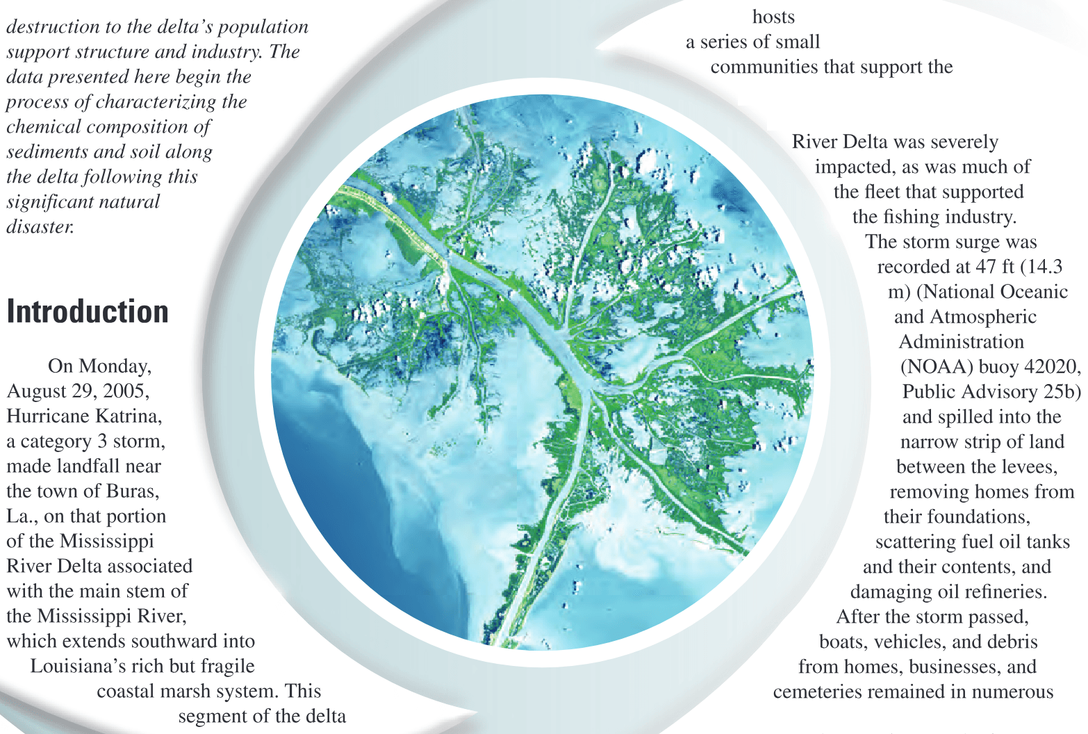 Soil and sediment chemistry in the Mississippi River Delta following Hurricane Katrina