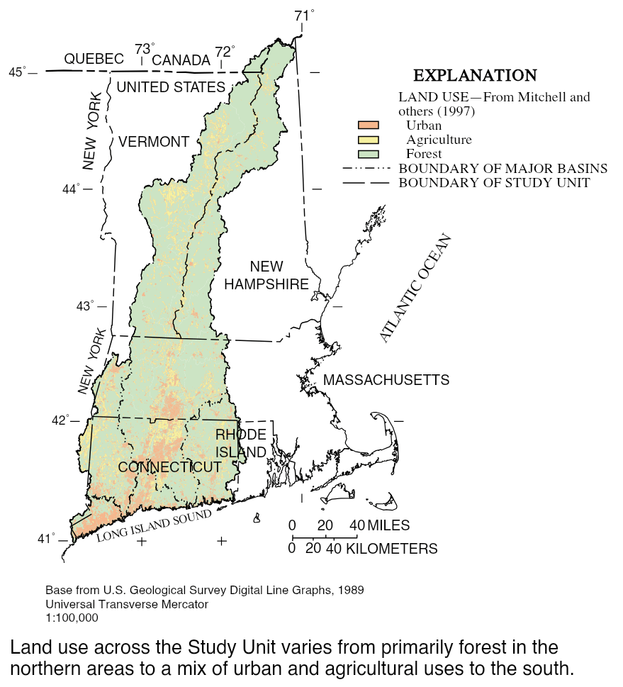 All streams in the Study Unit flow to Long Island Sound, with a combined drainage area of nearly 16,000 square miles.