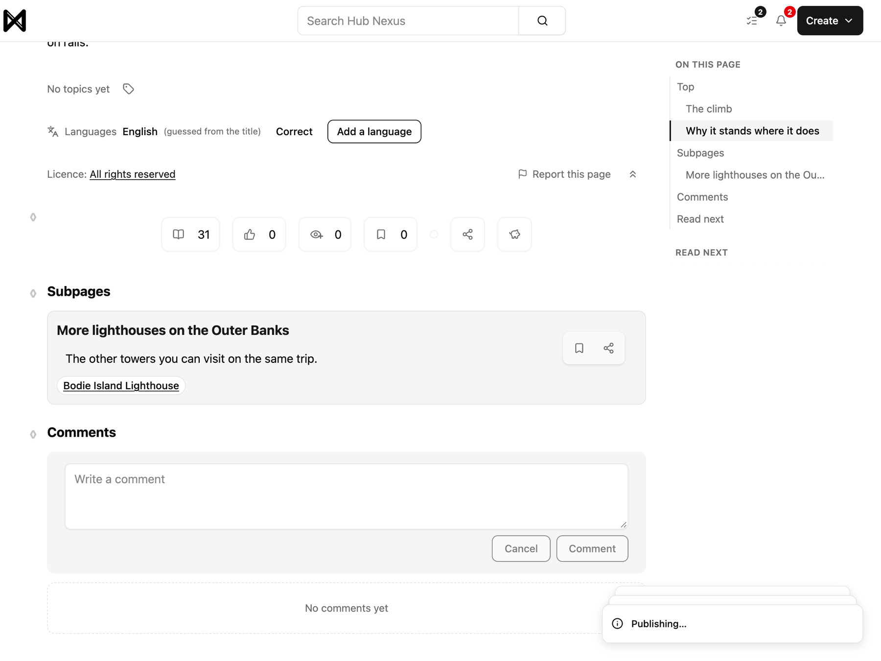 Subpages under the article