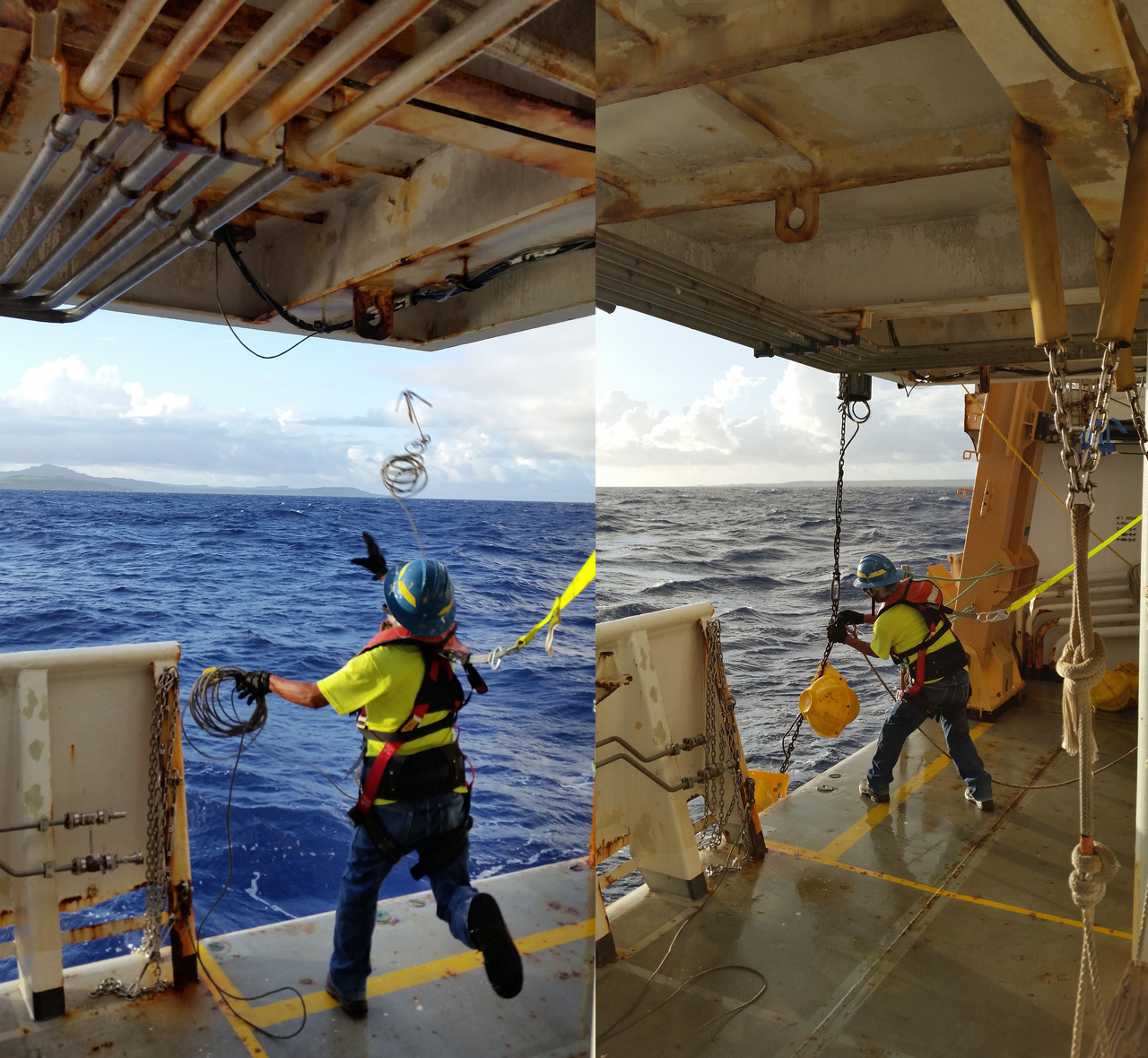 Scientists recover a recording package from the water