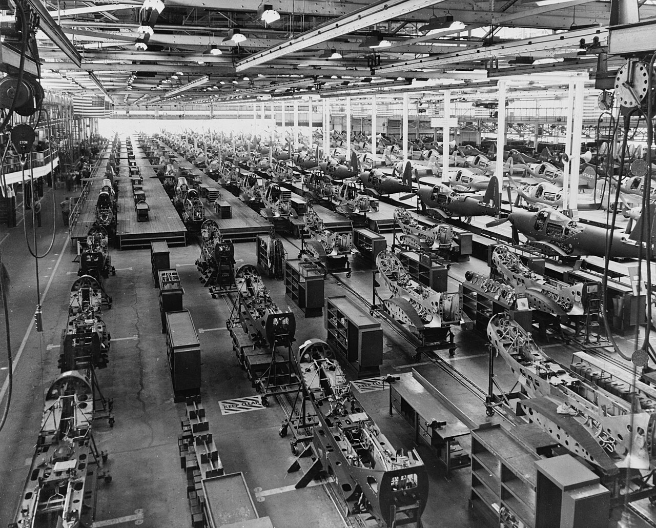 Assembly line production of fighter aircraft near Niagara Falls, New York