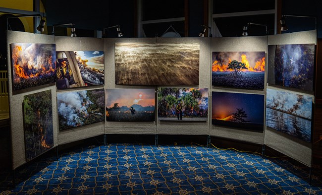 A collection of wildland fire photographs displayed in a gallery.