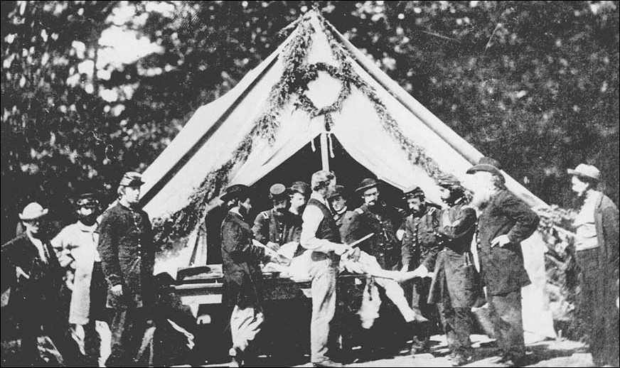 An amputation performed in a hospital tent at Gettysburg, July 1863.