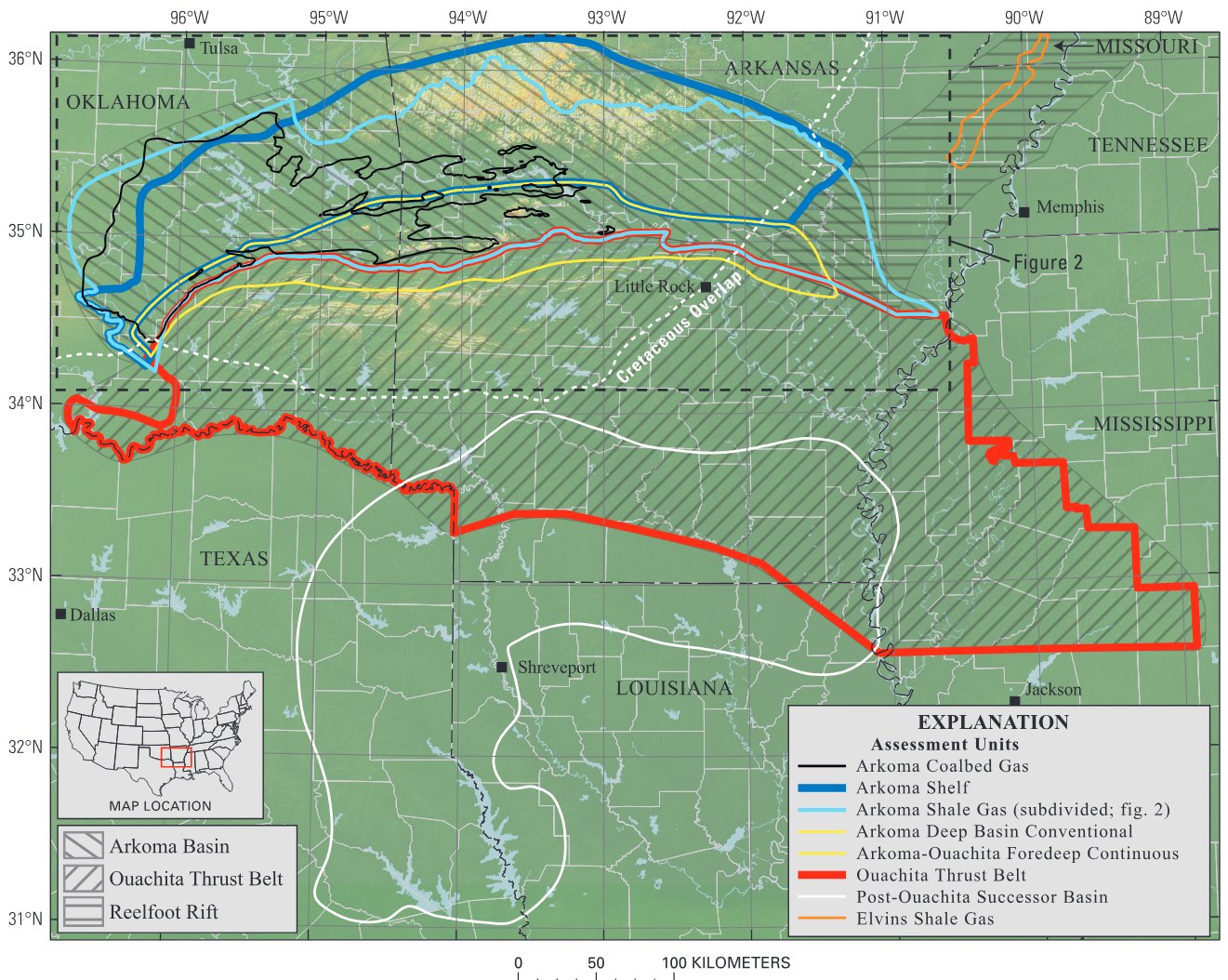 Assessment of undiscovered natural gas resources of the Arkoma Basin province and geologically related areas