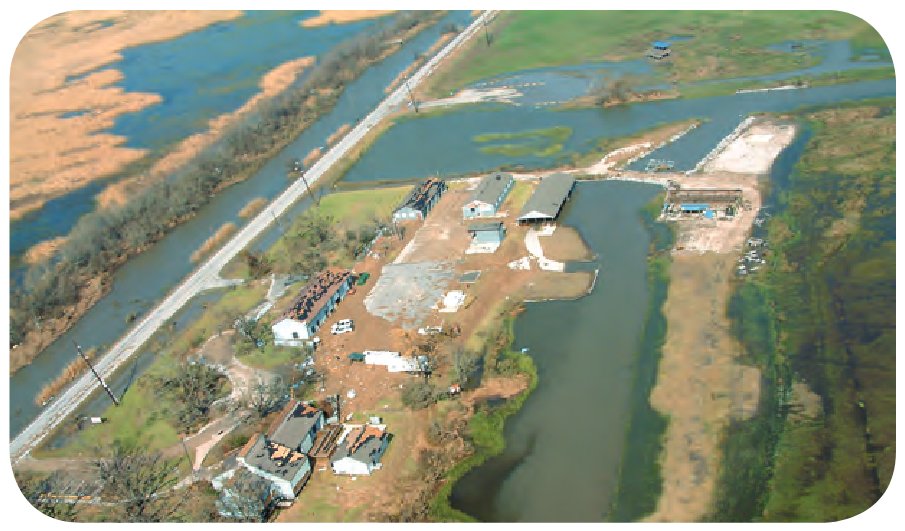 Structural damage and wrack deposition at the headquarters of Sabine National Wildlife Refuge, La.