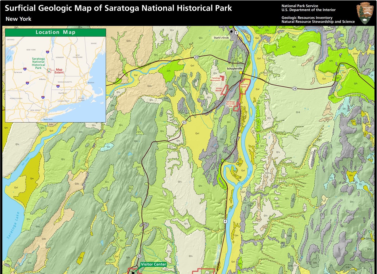 Part of a geologic map of Saratoga National Historical Park.