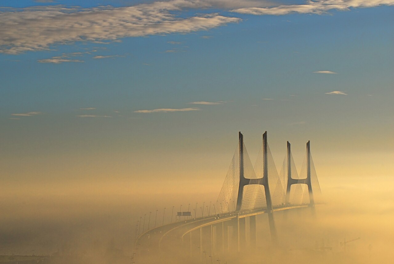 Vasco da Gama bridge in the morning mist