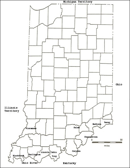 Map of Indiana and the surrounding area in 1816