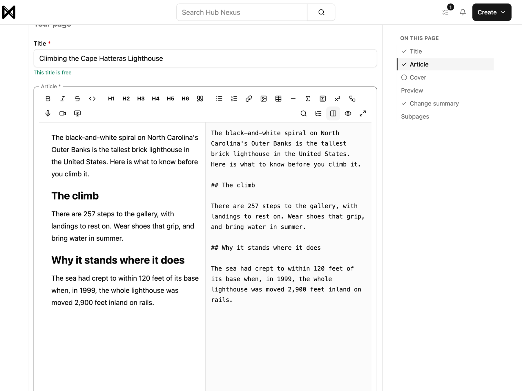 Writing with the Markdown pane open