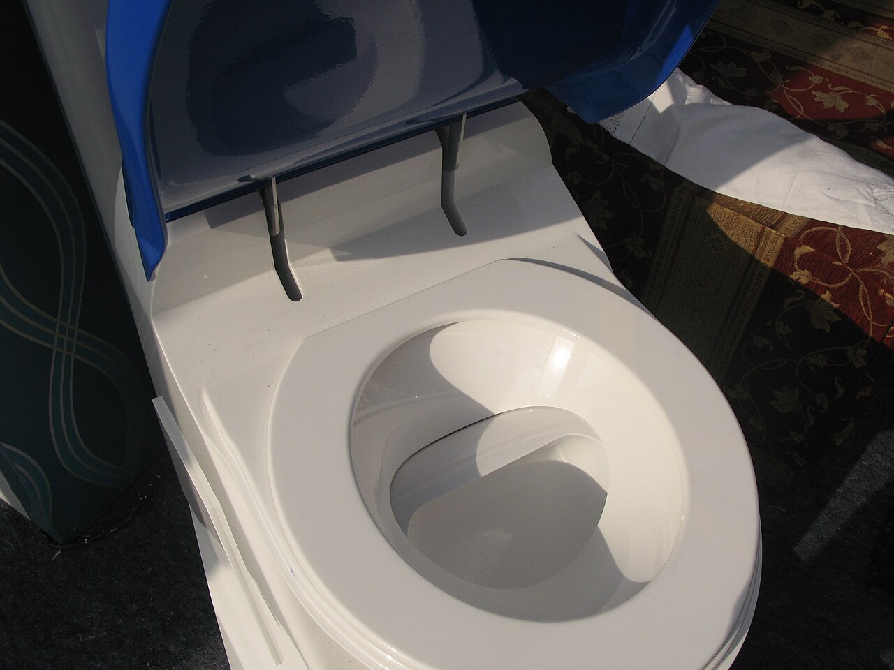 Inside the Nano Membrane Toilet with bowl in mid-rotation of "flushing" mechanism (no water used)