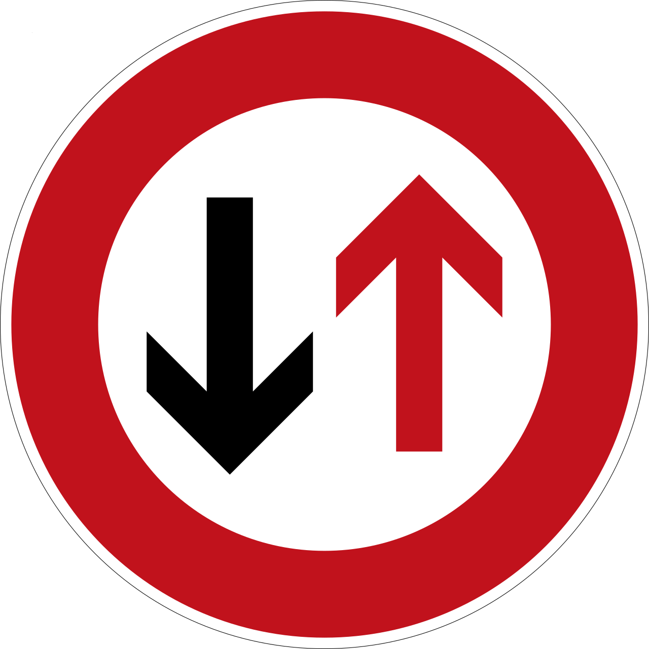 Zeichen 208 - Dem Gegenverkehr Vorrang gewähren! 600x600, StVO 1992