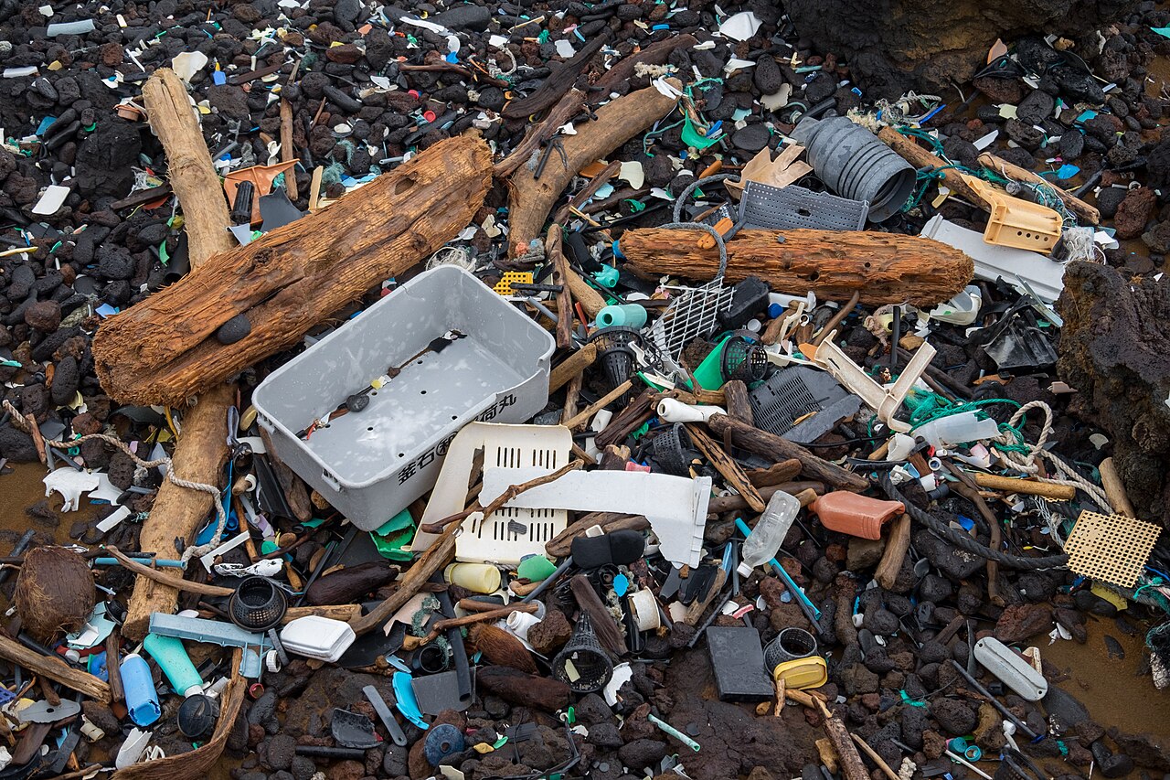 Beach debris washed ashore from the Great Pacific Garbage Patch.