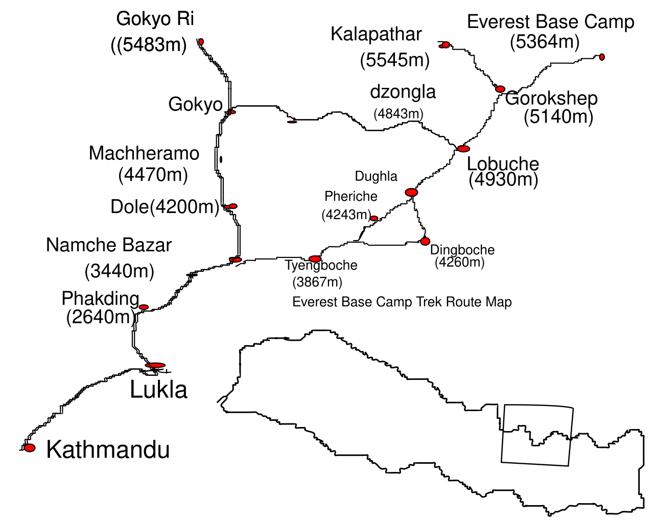 এভারেস্ট বেস ট্রেক রুট ম্যাপ