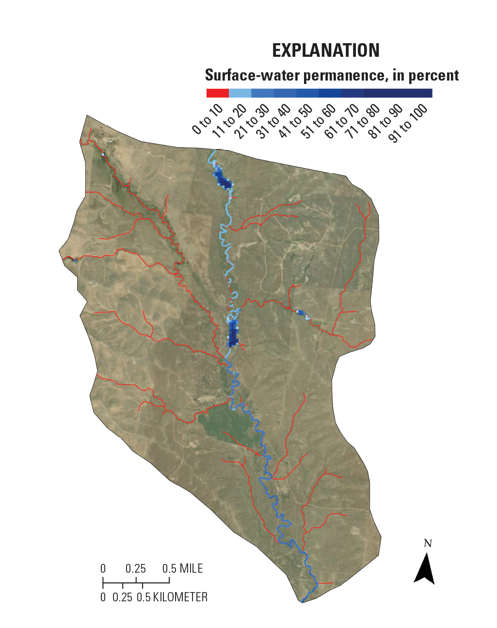 Example map of the index showing surface-water permanence in percent.