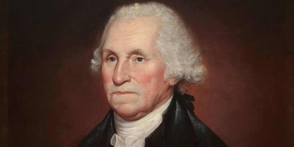 Portrait of an elderly George Washington facing left