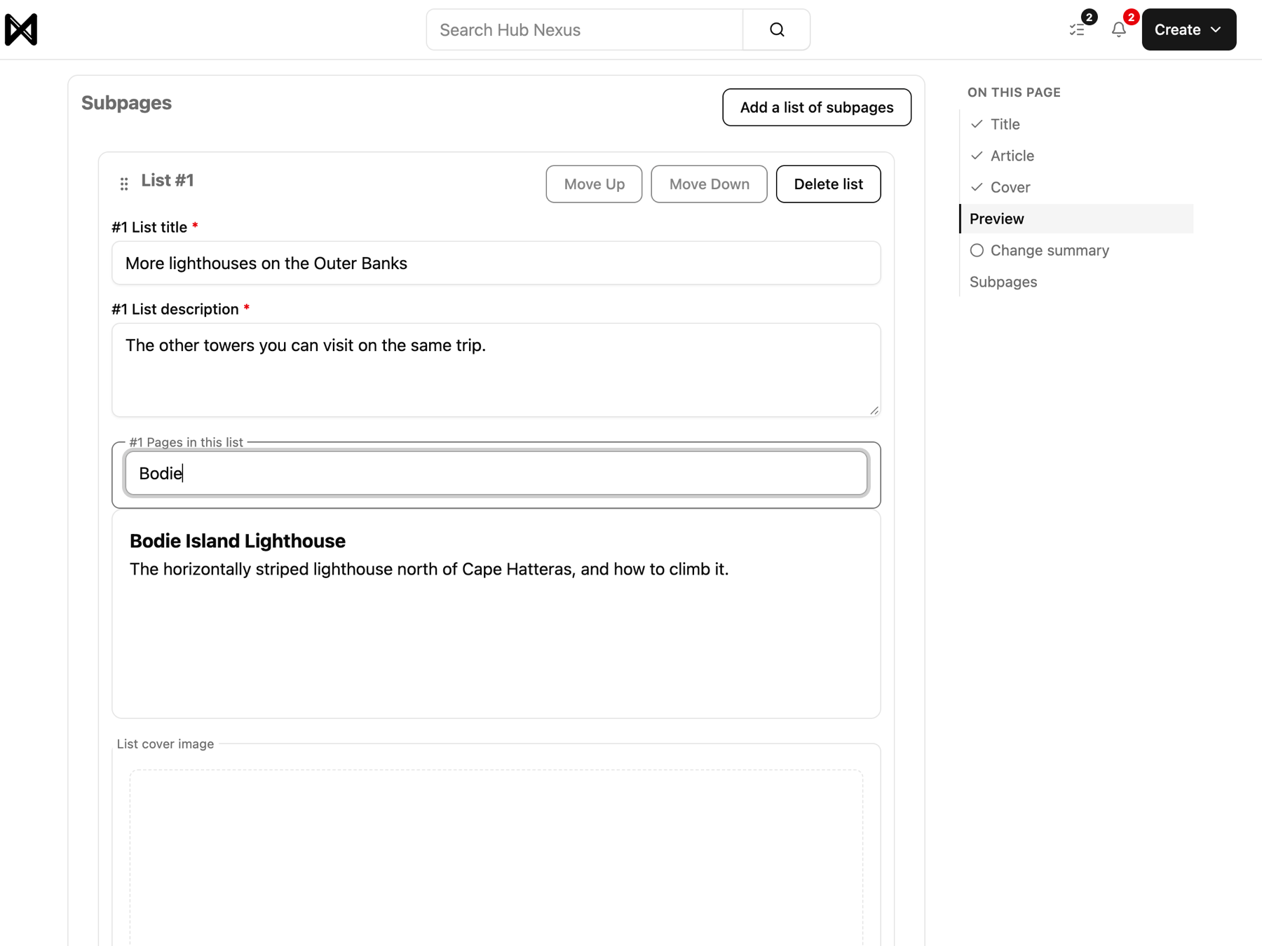 Searching for a subpage