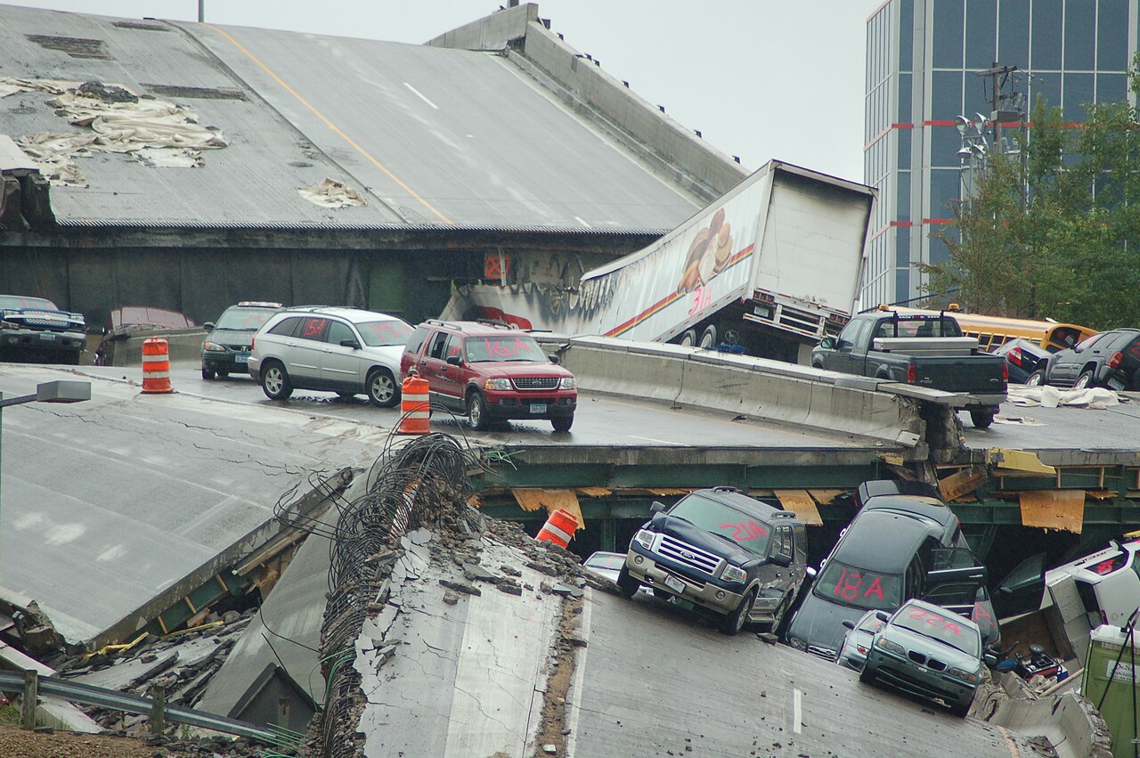 Cars remained on the bridge after the collapse.