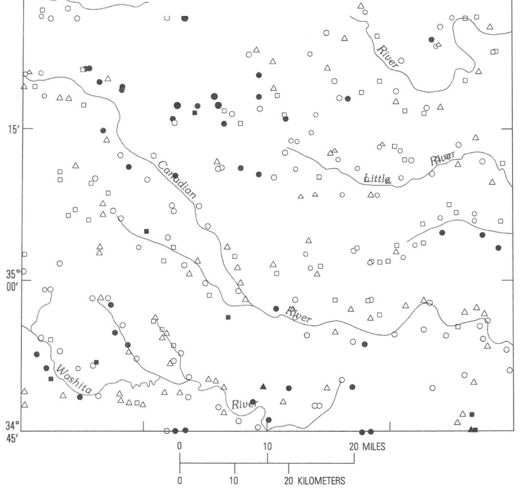 Geochemical distribution of barium (ppm) in stream sediments of the Central Oklahoma aquifer; 522 samples plotted .
