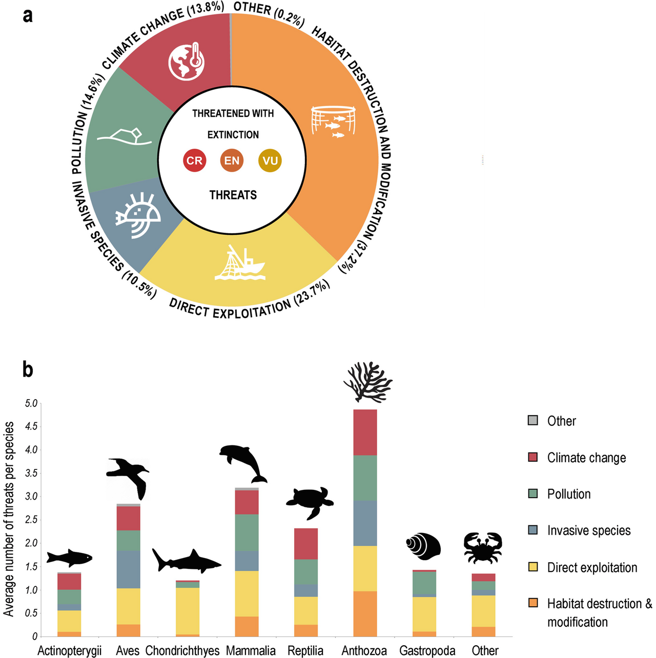 Multiple cumulative anthropogenic stressors to marine animal classes