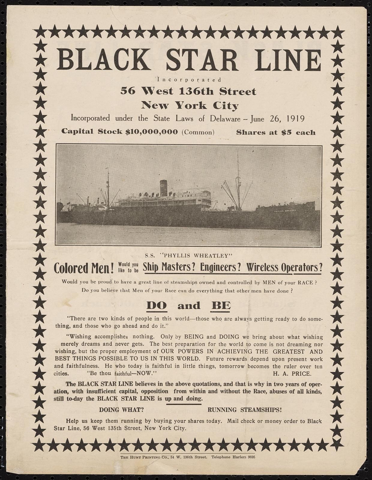 Broadside for the Black Star Line