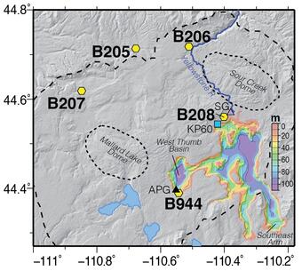 Map of area within Yellowstone National Park showing Yellowstone