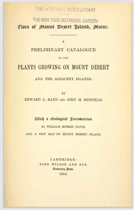 The front page of the 1894 Flora of Mount Desert Island.