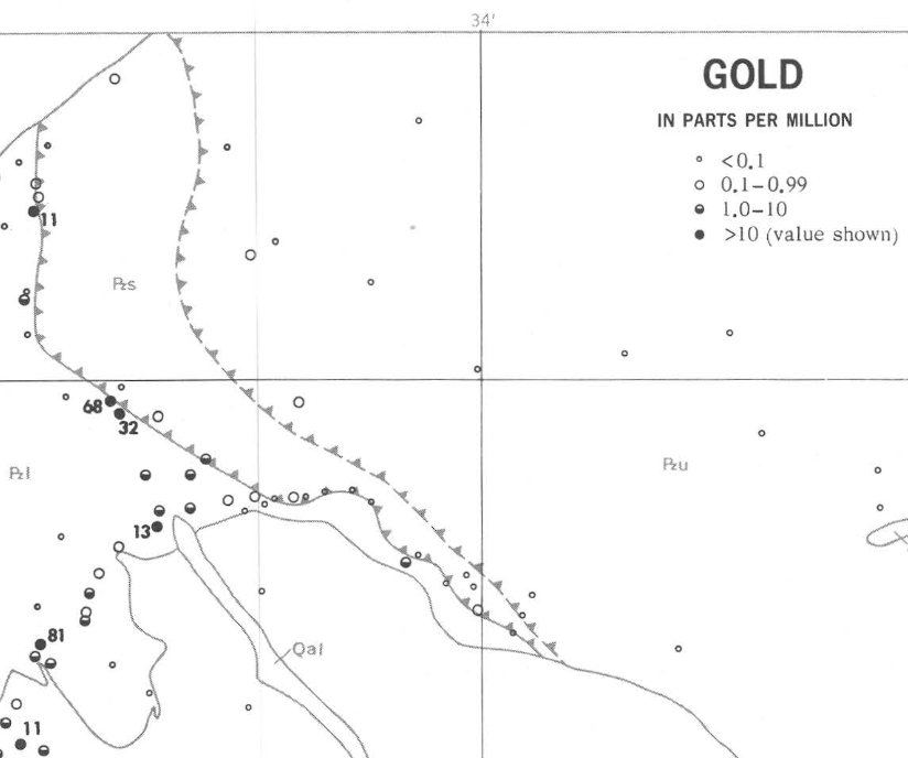 Anomalous concentrations of gold, silver, and other metals in the Mill Canyon area, Cortez quadrangle, Eureka and Lander
