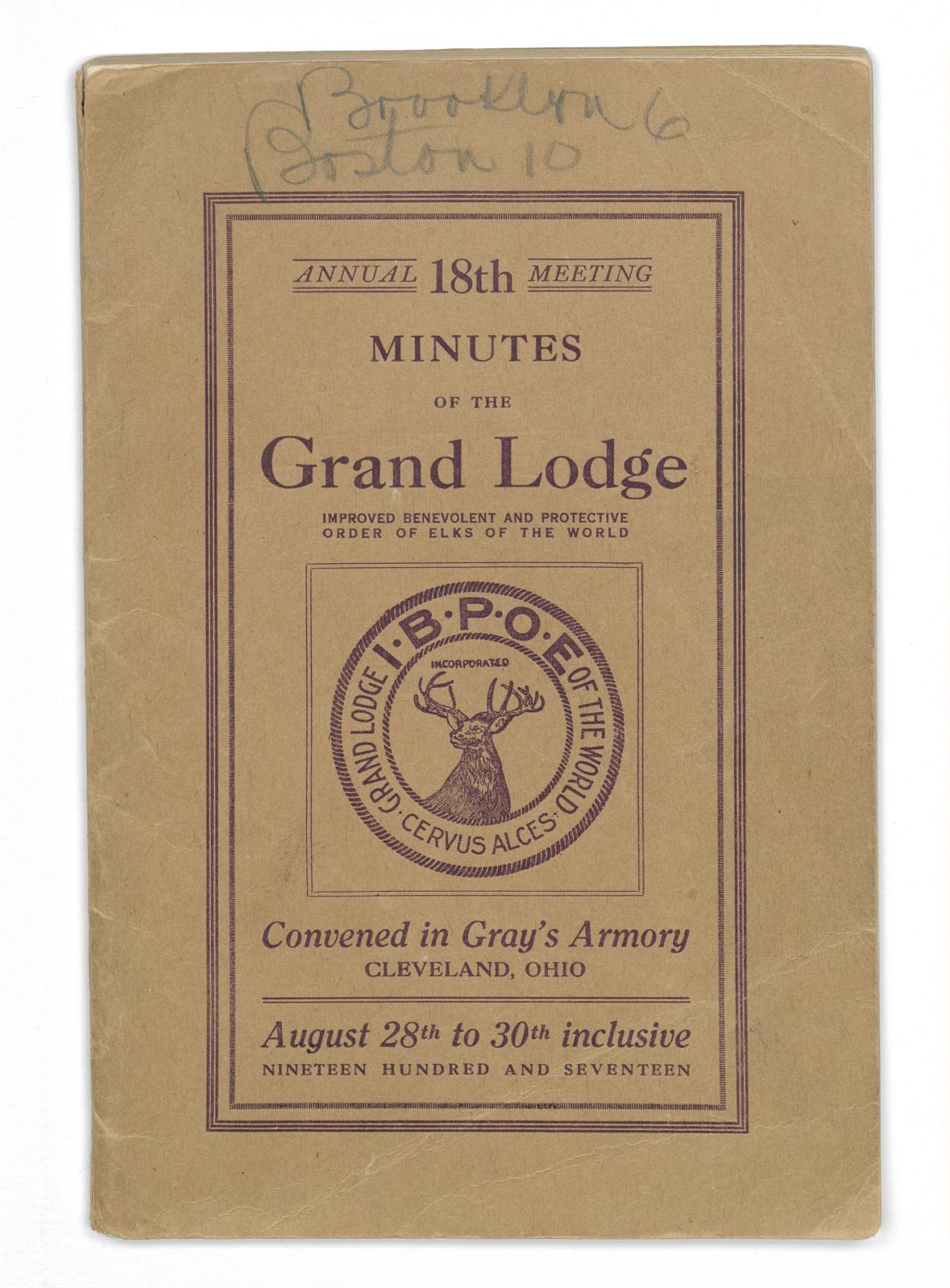 Annual 18th Meeting Minutes of the Grand Lodge, Improved Benevolent and Protective Order of Elks of the World