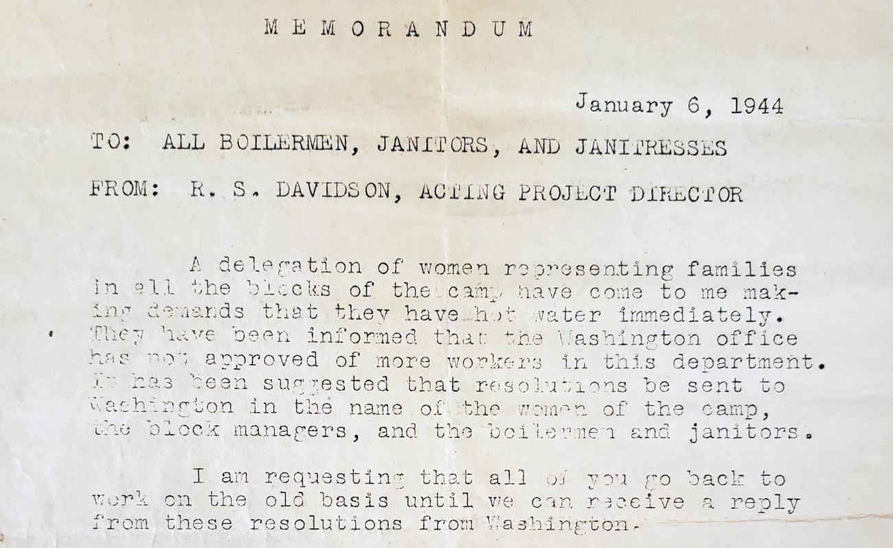Type-written memo to people incarcerated at Minidoka, dated January 6, 1944.