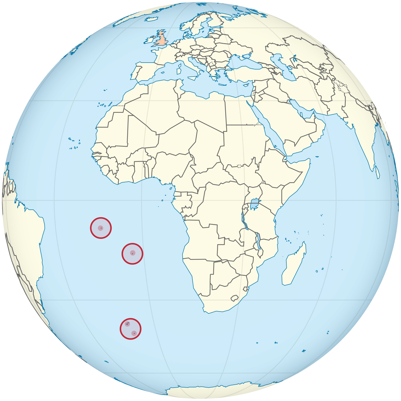 Saint Helena, Ascension and Tristan da Cunha on the Globe (in the United Kingdom)