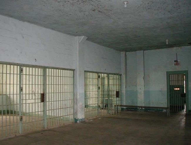 Interior view of Alcatraz Island hospital wing of prison cellhouse.